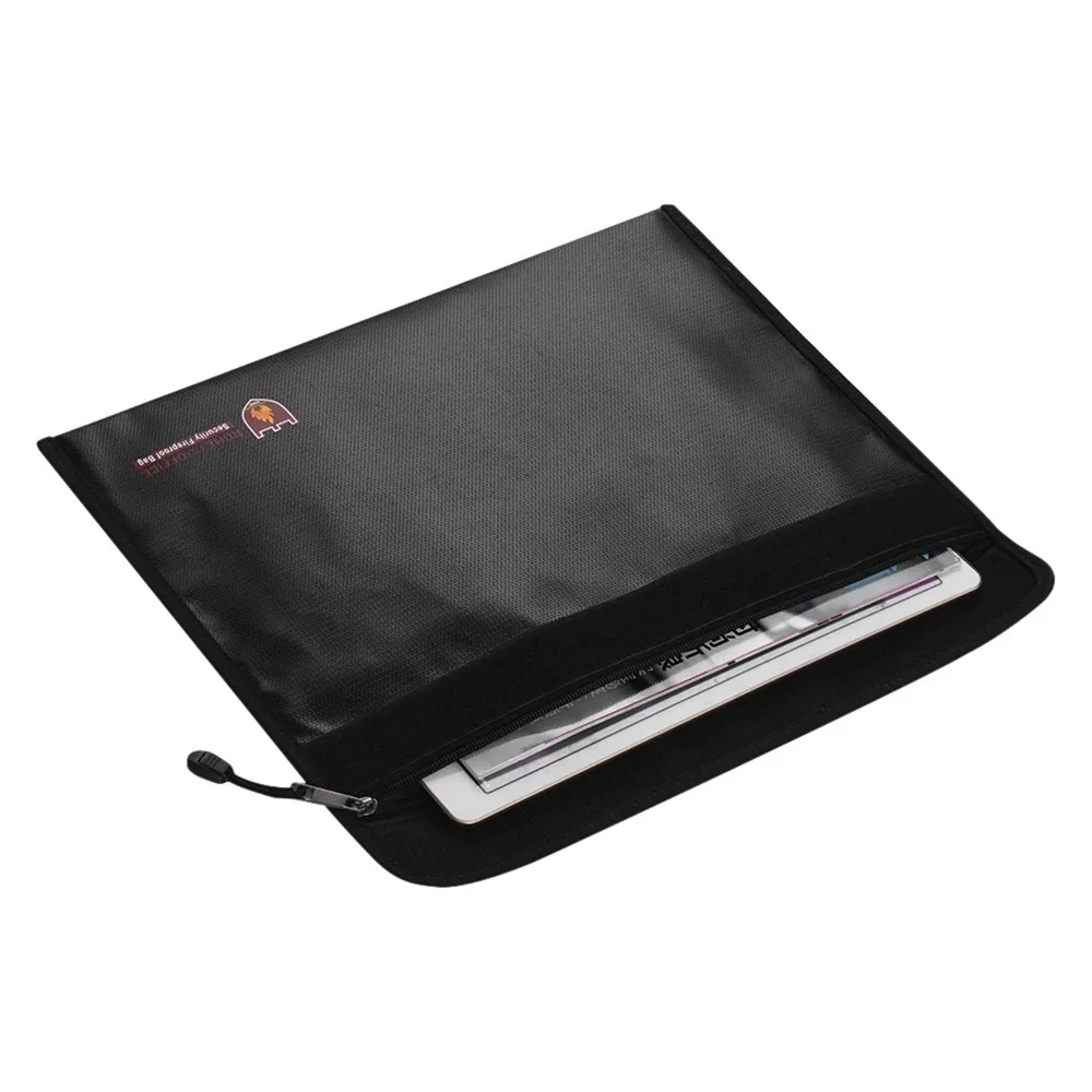 Fiberglas Fireproof Document Bag Silicone Coated Water Proof Document Holder Pouch Zipper Closure Multifuctional
