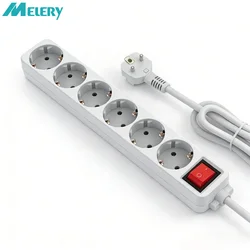 Melery Power Strip Surge Protector 3/4/5/6 AC EU Electrical Plug Outlet Socket Lead Extension Adapter Extenstion Cord Cable 1.5m