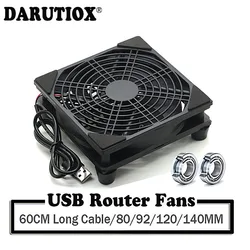 5V USB Router Fan 80mm 92mm 120mm 140mm DIY TV Box Ball/Sleeve Cooler & Protective Net Desktop Cooling Fan