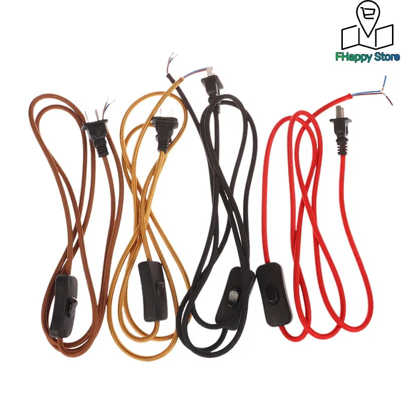 

220V AC Power Cords With Plug Switch Fabric Textile Covered Flex Cable Wire 1.8 Meters Extension Cord For Table Lamp