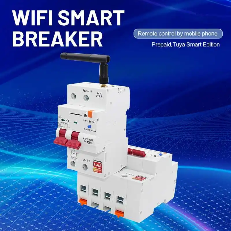 Tuya Smart WiFi Disjuntores, sobrecarga MCB, proteção contra curto-circuito, recluso automático, casa, 1P-4P, 63A