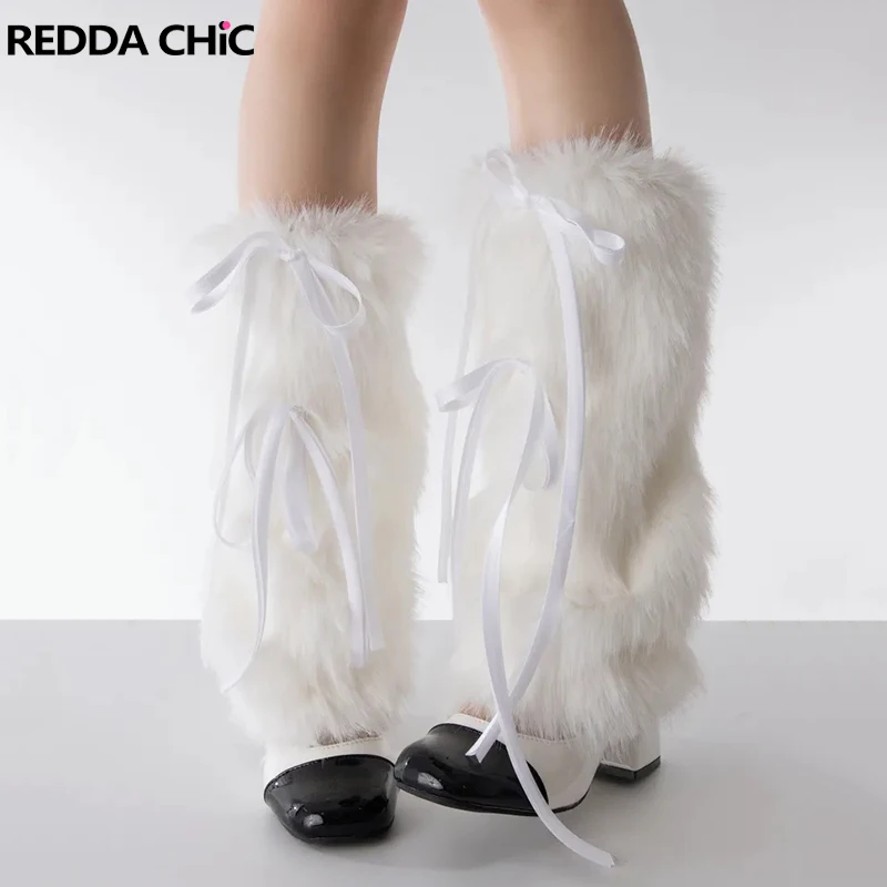 

REDDACHiC Y2k зимние гетры с меховой лентой, женские белые плюшевые до колена, теплые манжеты из искусственного меха, ботинки, чехлы, костюмы Лолиты