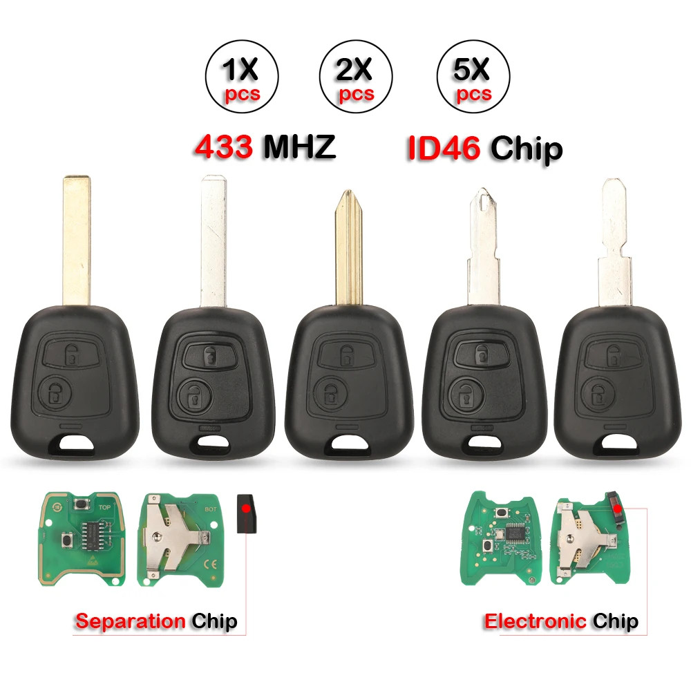 

jingyuqin Remote Car Key 433mhz ID46 For aygo Peugeot 106 107 206 306 307 207 407 Partner For Citroen C1 C2 C3 C4 Saxo Picasso