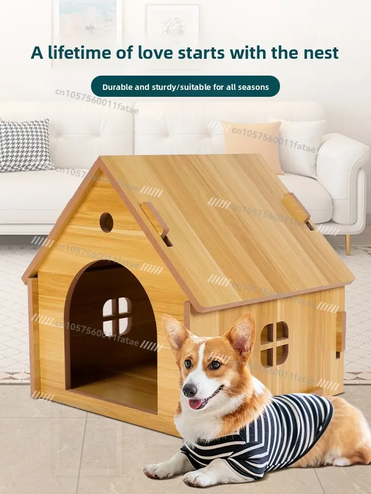 

Kennel dog cage wooden house universal in all seasons, cat litter small medium and large dog household indoor wooden