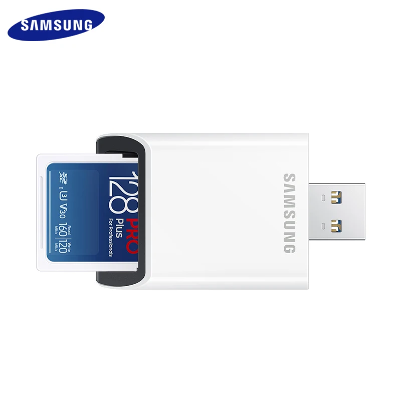 SAMSUNG SD Memory Card PRO PLUS with USB Reader 128GB 256GB V30 U3 SDXC Card for Camera UHS-I SD Card Up to 180Mb/s