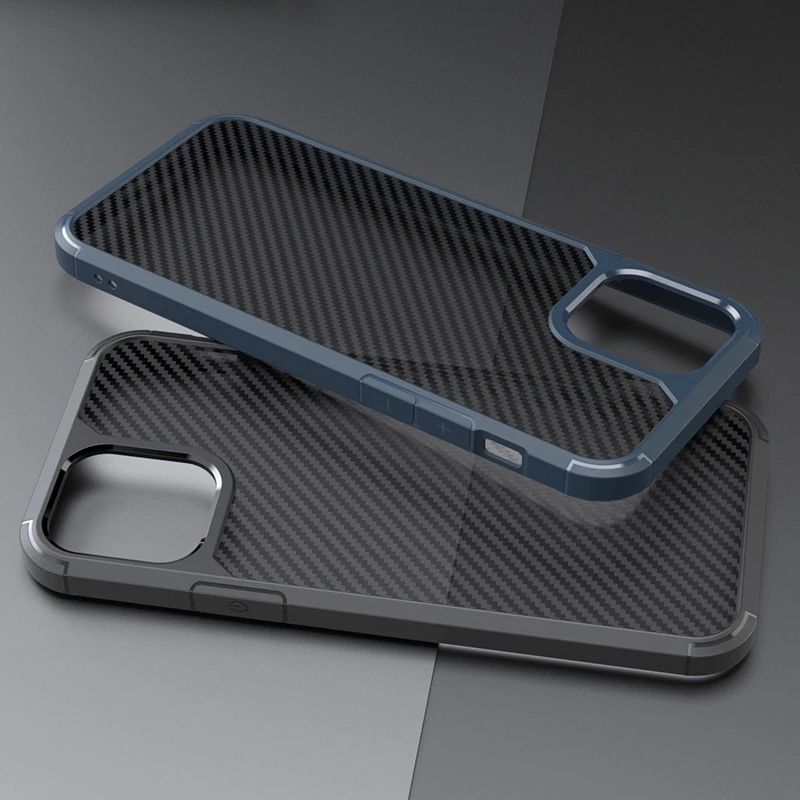 Luxury Carbon Fiber Shockproof Case for iPhone 14 13 12 Mini 11 15Pro Max X XR XS 7 8 Plus  Matte Bumper Transparent Armor Cover