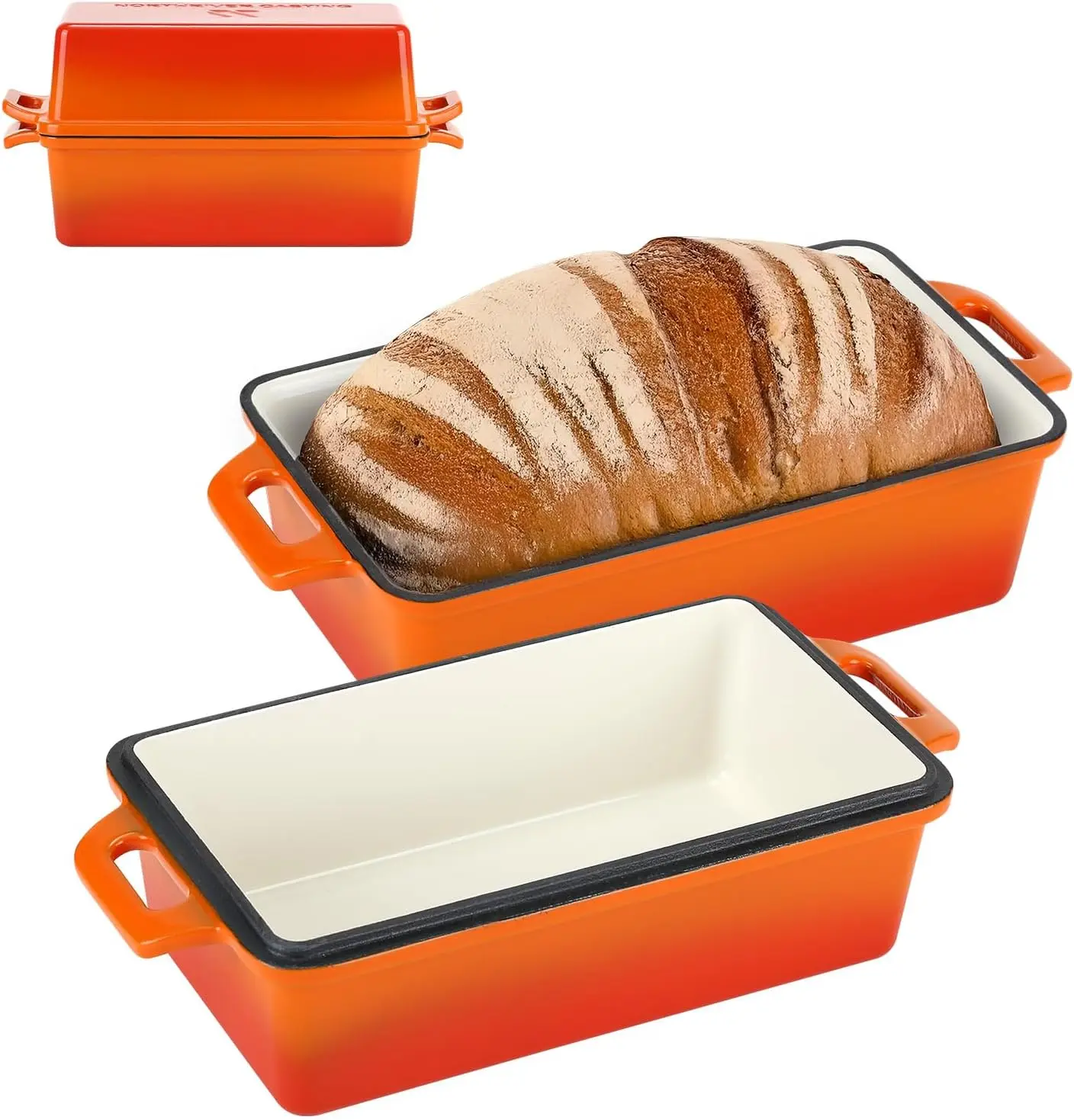 

Enameled Cast Iron Loaf Pan with Lid, 2-Piece Set for Baking Homemade Sourdough Bread, Oven Safe