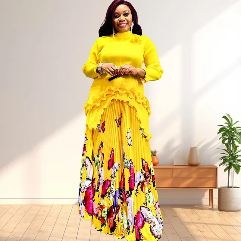 Miyake Plus Size Women's Pleated Dresses Women Waisted Printed Pleated Dresses Middle East Africa Prom Women's Wrinkle-Free