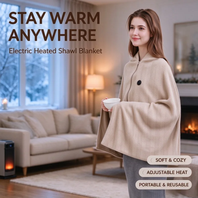 Graphene USB Heated Shawl Blanket Wearable Electric Heating Blanket | 15 Second Rapid Heating - Suitable for Winter Warmth