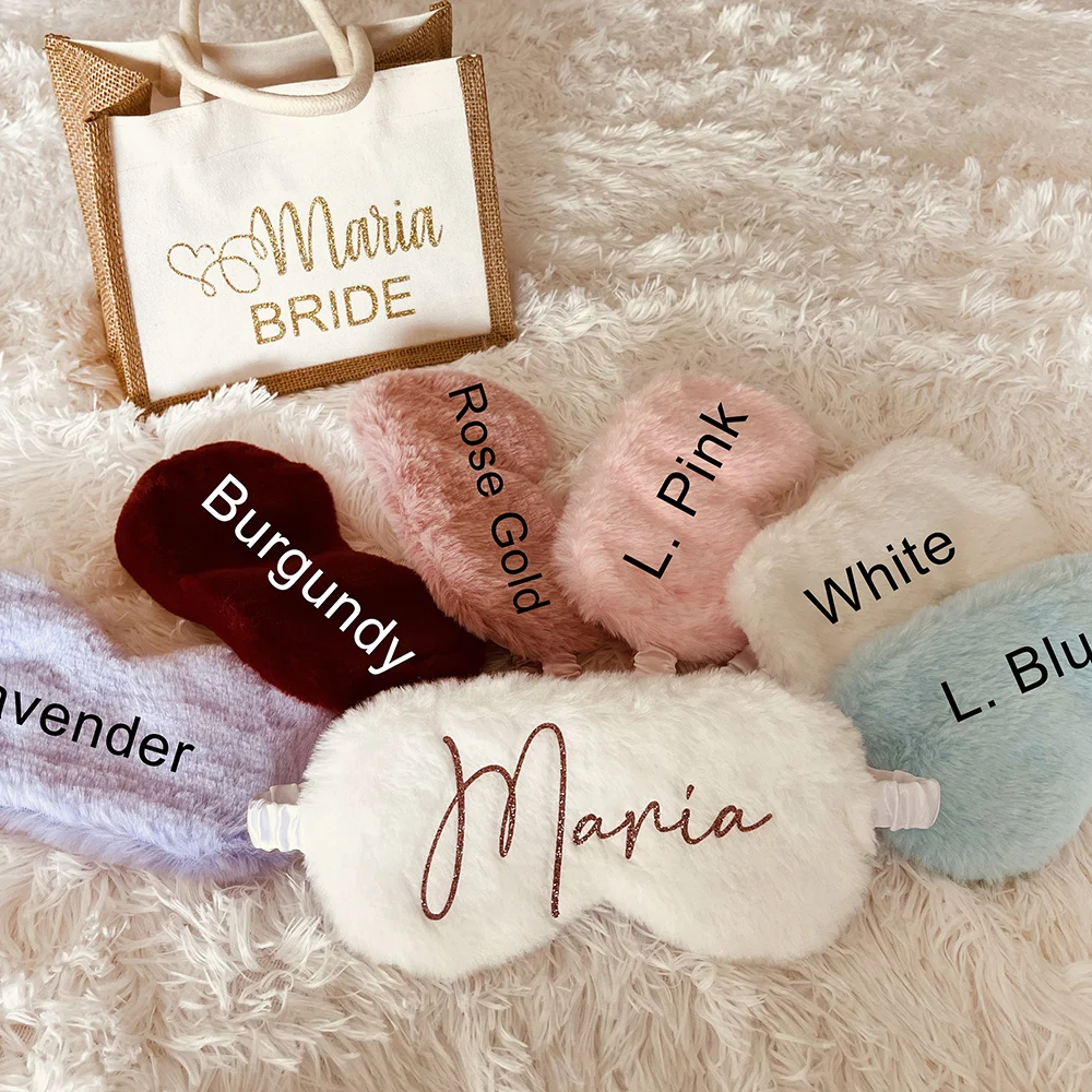 Personalized Rabbit Hair Eye Mask Custom Sleep Mask Plush Cute Bridesmaids Gift Sleep Masks Fur Cozy Bachelorette Gift