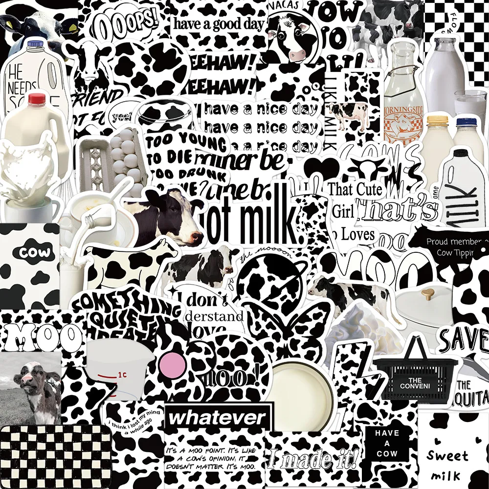 

65Pcs Ins style black and white cow biscuit Series Stickers Suitcase Phone Case Water Bottle Waterproof Decoration Diy Sticker