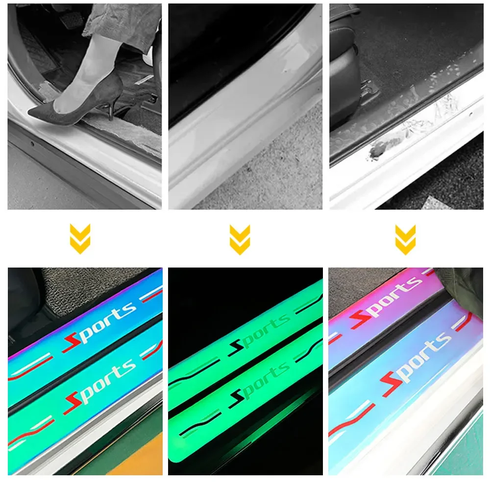 

4X Fashion Car Door Sill Protector Door Sill Scuff Plate Reflective Glow Stickers Cover Door Anti Scratch Universal Car Stickers