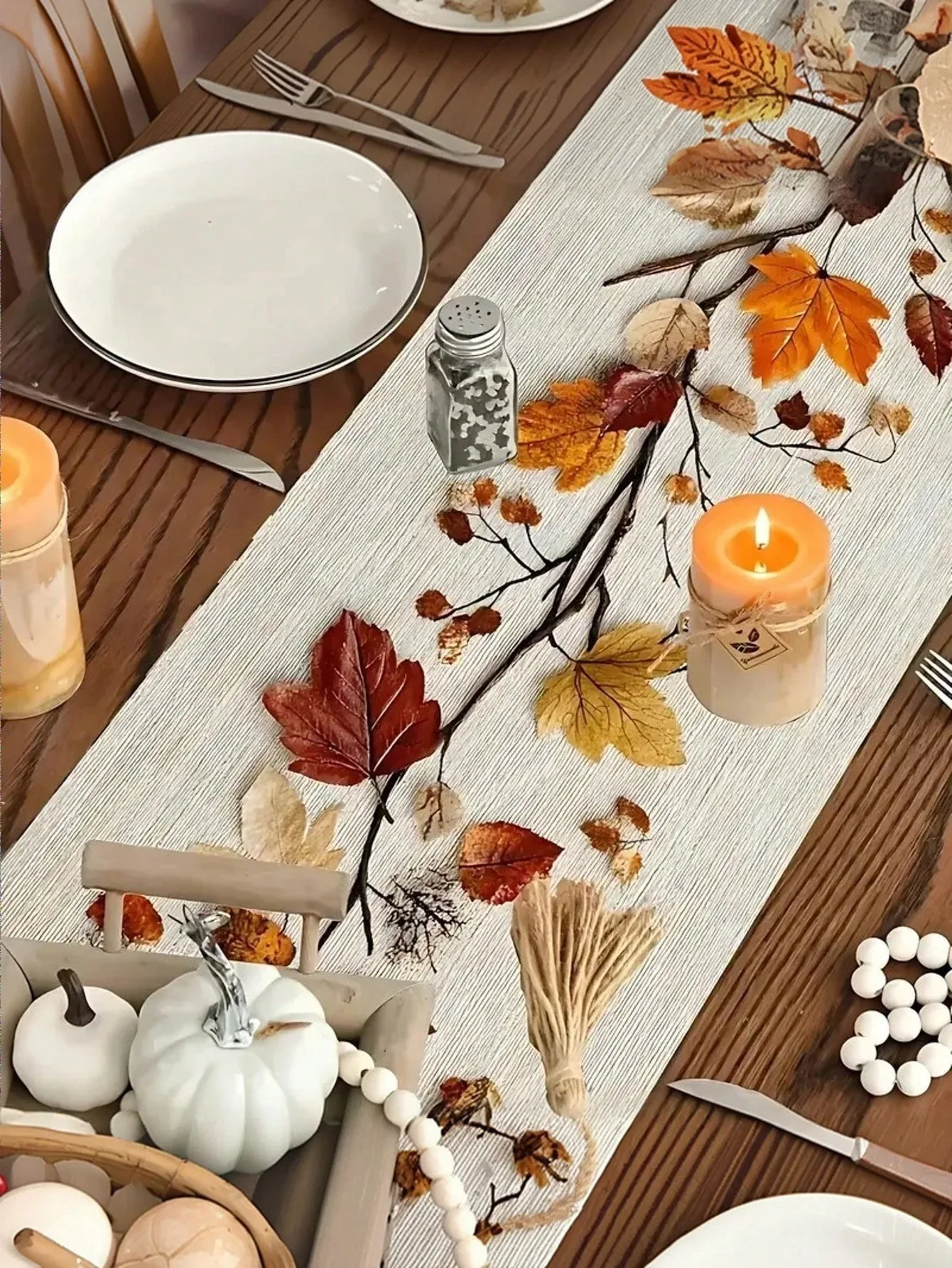 1pc Fall Table Runner, 2D Print Dry Branch Maple Leaf Multi Size Tablecloth, Thanksgiving Harvest Decor for Dining Table Kitchen