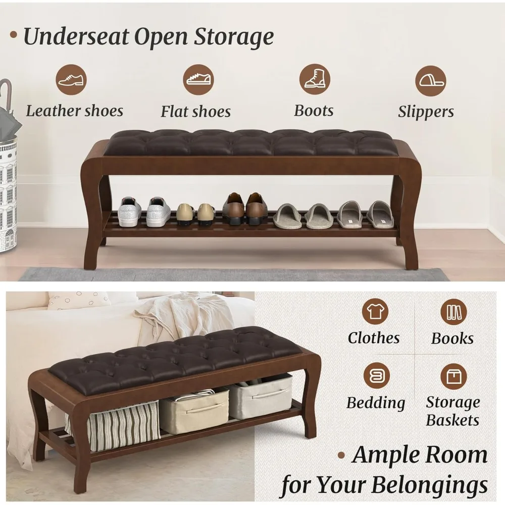 مقعد غرفة نوم، مقعد سرير مقاس 49 بوصة مع رف، مقعد مدخل منجد بأرجل خشبية، مقعد عثماني للتخزين لغرفة النوم، #5