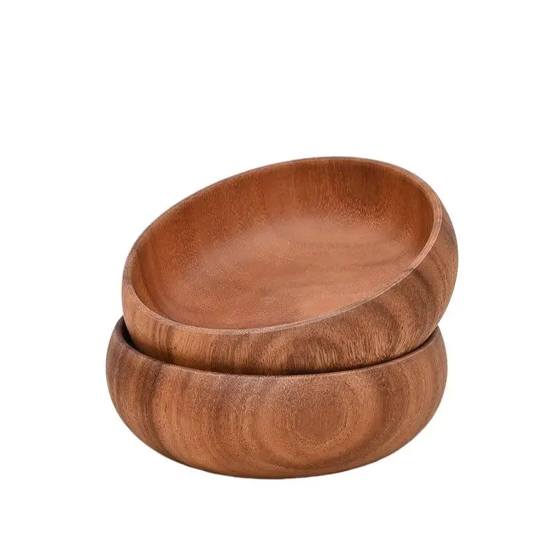 Natural Solid Wood Bowl Non Slip Base Durable Tableware for Dessert Rice Salad Snack Family Gathering