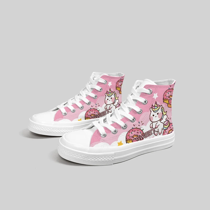 Amy and Michael Lovely Anime Cartoon Unicorn Shoes Kawaii Girls Students High Top Casual Sneakers Female Women Canvas Shoes