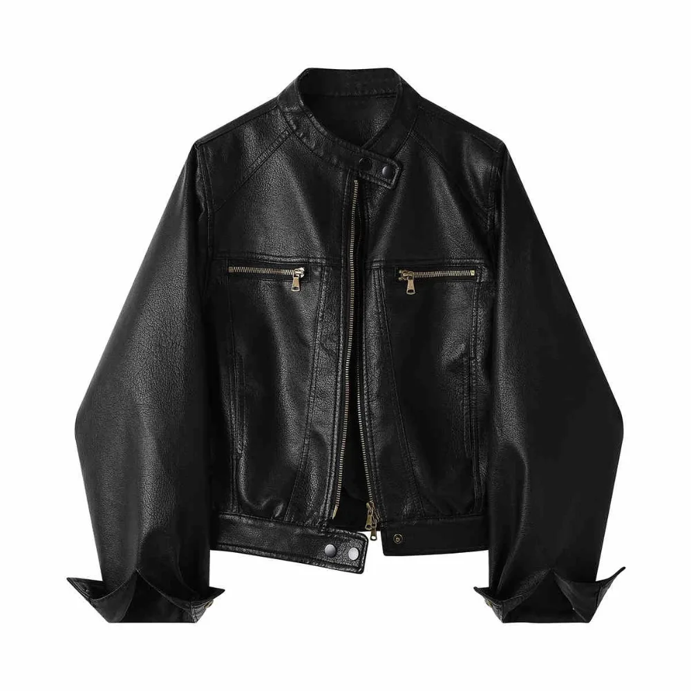 

OFTBUY Women's Faux Leather Jacket Fashion Women's Spring Autumn Jacket Female Overcoat Black New Product Good Quality Clothes