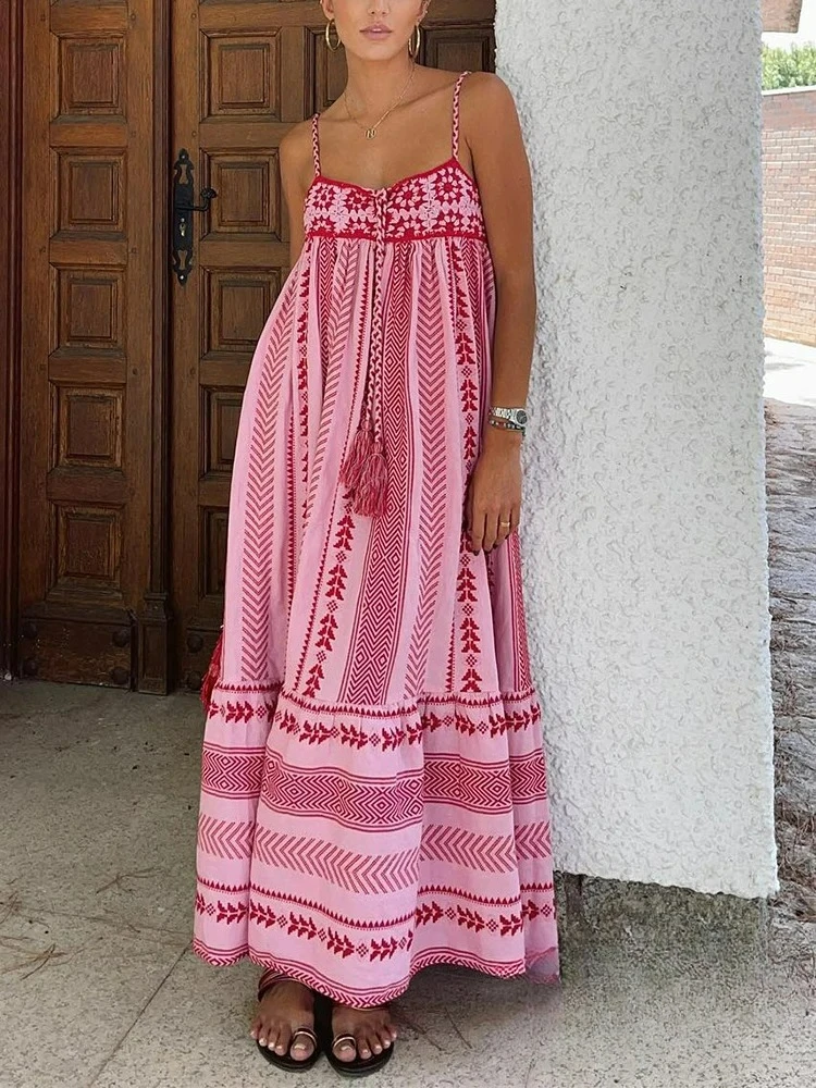 KONDALA Boho Fiore Stampa Maglia Corsetto Lungo Cami Dress Donna Papillon Increspato Abito da spiaggia Moda 2024 Abito estivo