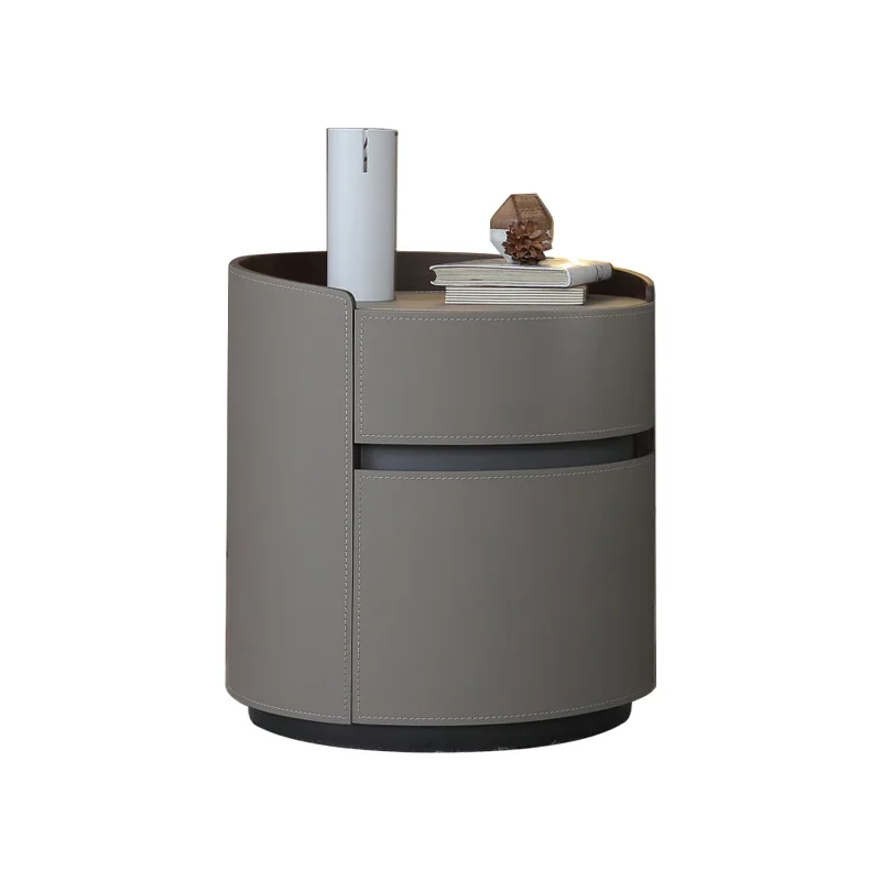 

Italian minimalist saddle leather bedside table simple modern leather bedroom round solid wood
