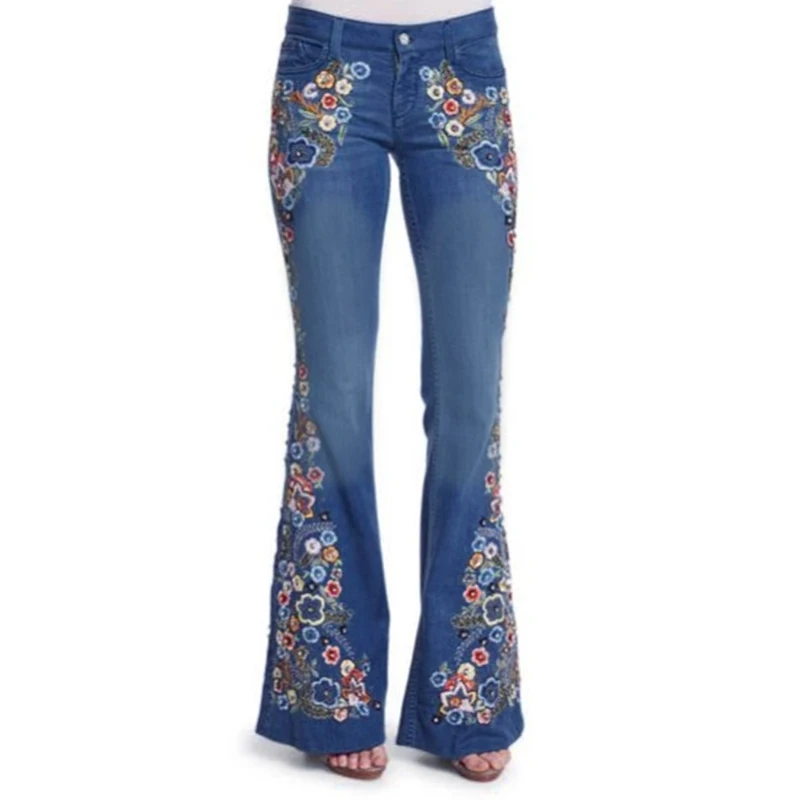 Jeans Met Bell-Bodem Voor Dames, Donker/Lichtblauwe Stretch, Voor Bovenkleding Voor Schoolfeestjes