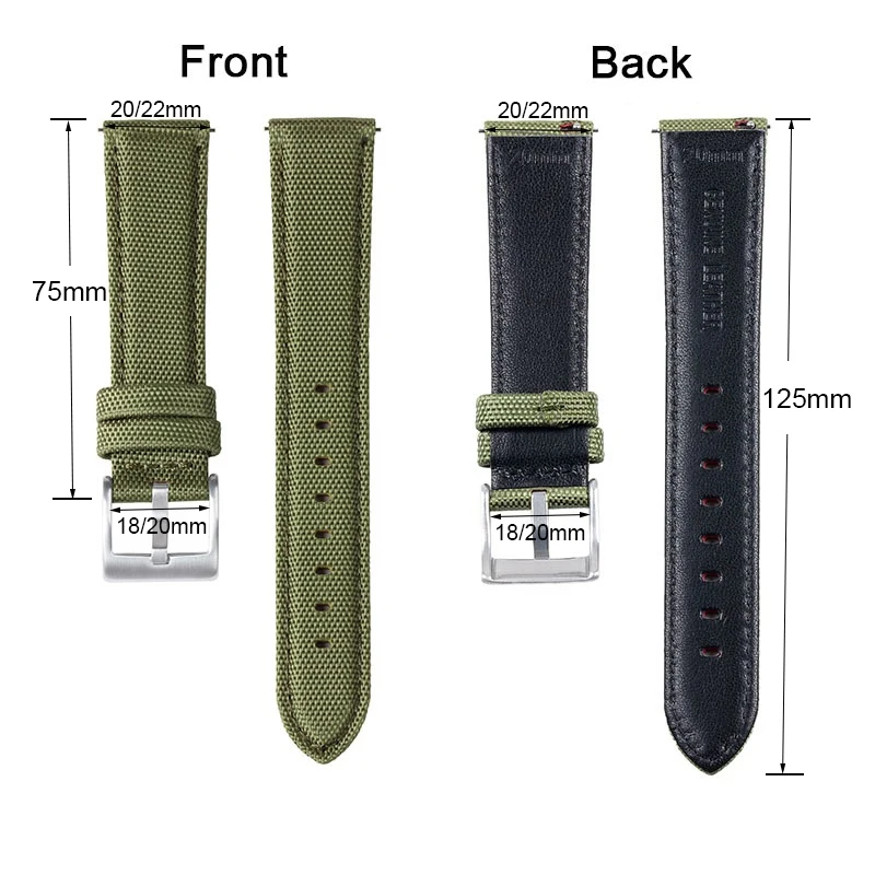 Geniune Leather Nylon Watch Bracelet 20mm 22mm Business Vintage Universal Strap Quick Release Wristband for Huawei Watch Gt2/Gt3