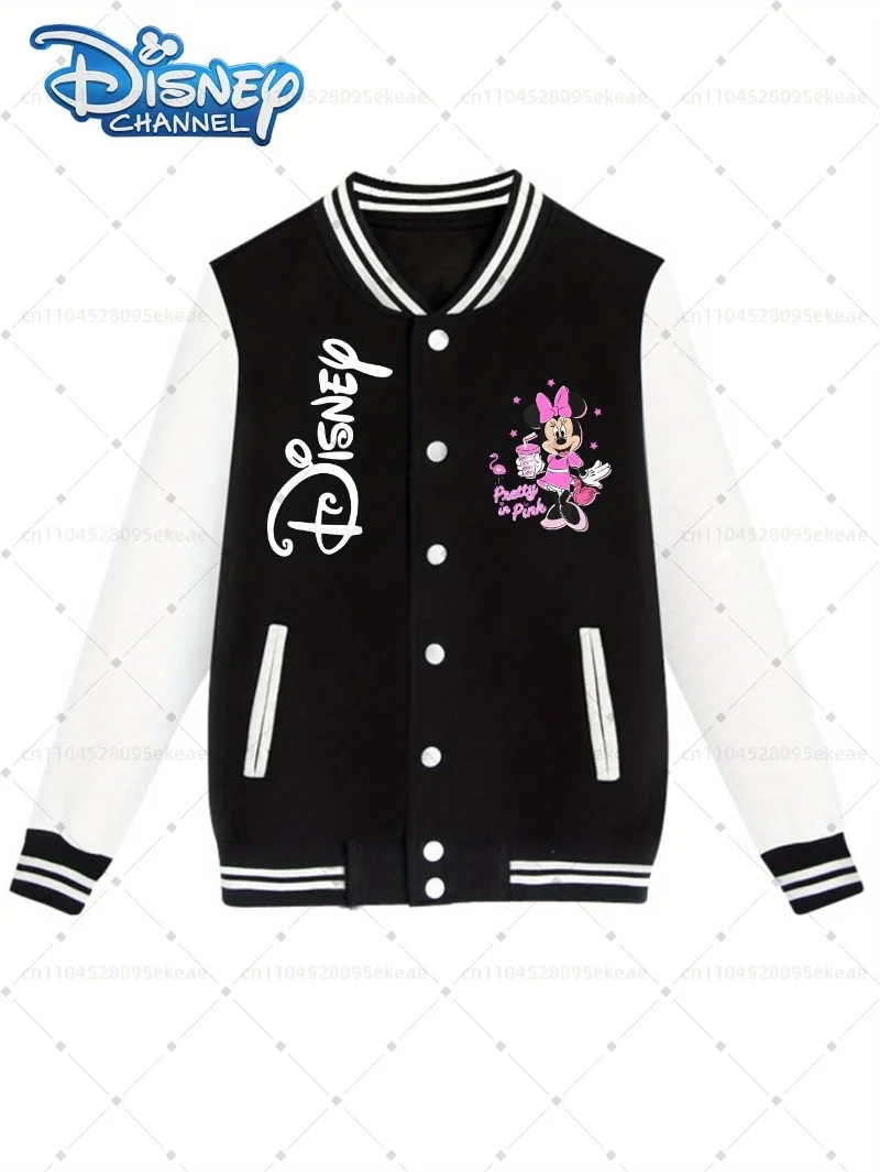 

Disney Minnie Print Front and Back - Casual Baseball Collar Long Sleeved Women's Jacket Autumn and Winter Casual Jacket