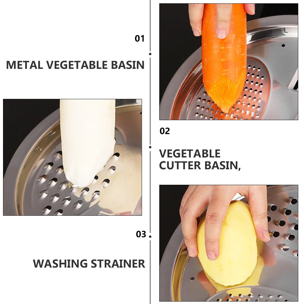 

3pcs Stainless Steel Vegetable Washing Basins Grater Drain Design Stackable Kitchen Strainer Storage Baskets Fruit Rice Cleaning
