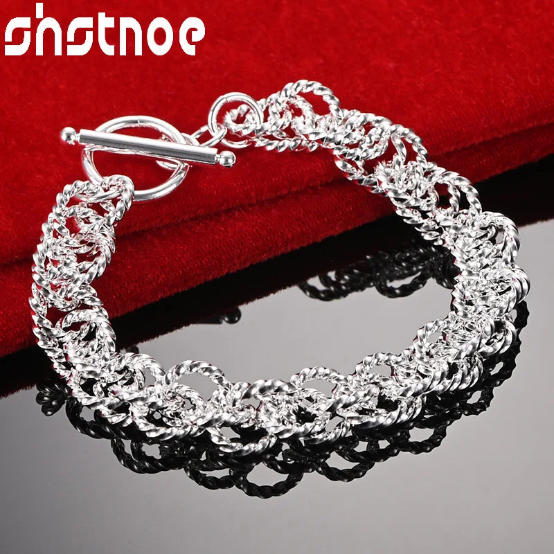 SHSTONE-Pulseiras Espirais Circulares para Mulheres, 925 Sterling Silver, Elegante, Festa de Casamento, Banquete, Bijuterias, Presente de Aniversário