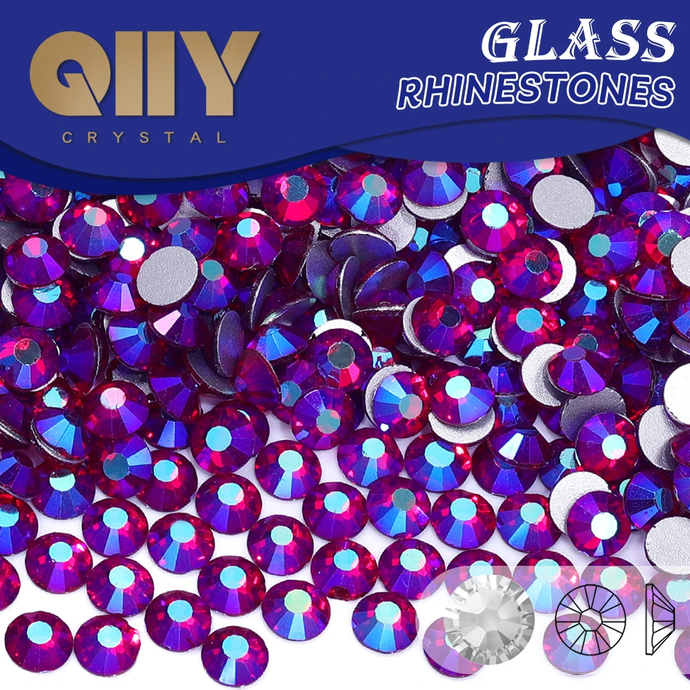QIIY Dark Siam AB SS6-SS30 Высококачественные стеклянные стразы с кристаллами и блестками, стразы с плоской задней поверхностью, клей на камнях для дизайна ногтей, сделай сам