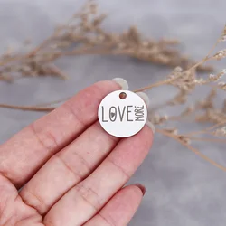 3pcs Word Love More Laser Engraved Disc Message Stainless Steel Charm High Polish Mirror Surface Pendant DIY Couple Gift