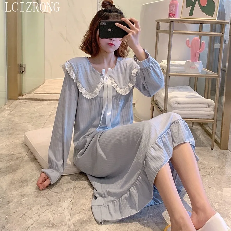 Women Lace Pajamas XXL 6 Colors Nightdress Female Spring Long sleeve Retro Spring 2023 Girl Long Skirt Nightgown Big Size