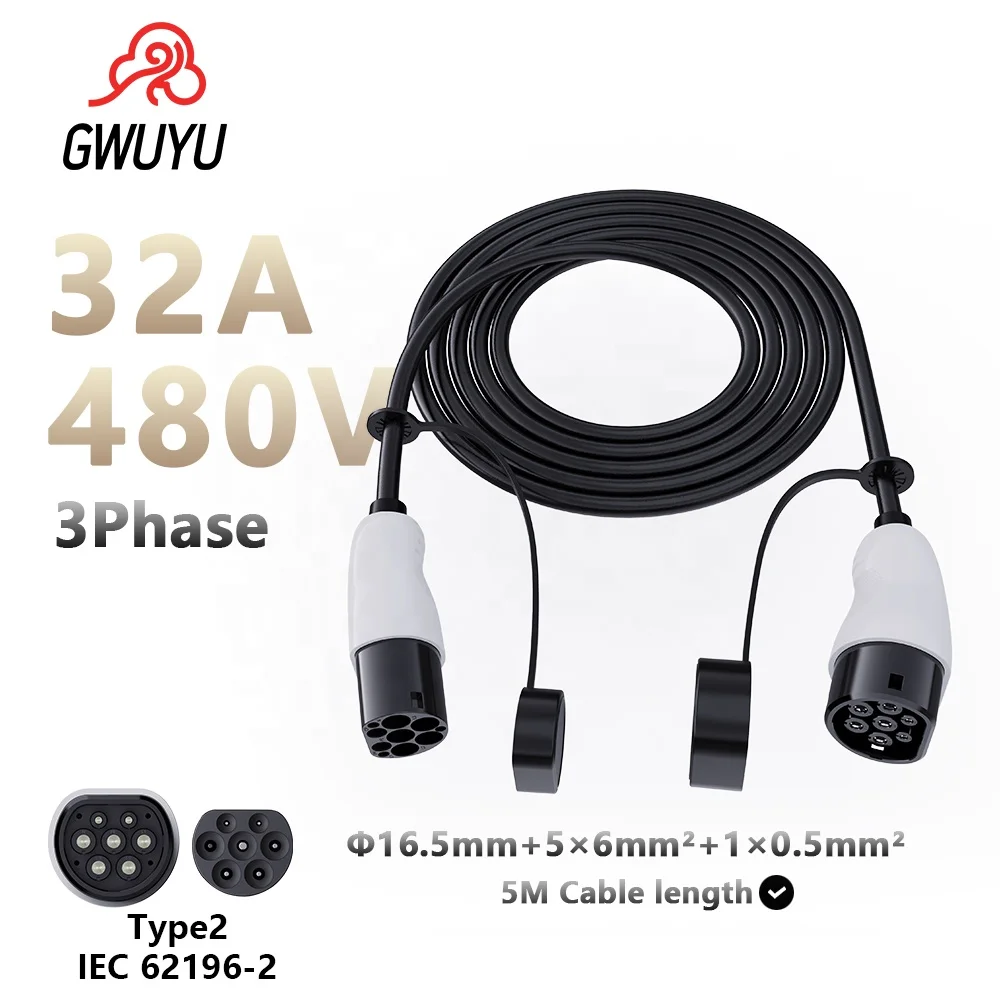 

GWUYU Portable Charging Connector 5M Cable 3.5KW 7KW 11KW 22KW Type 2 EV Charger Cable