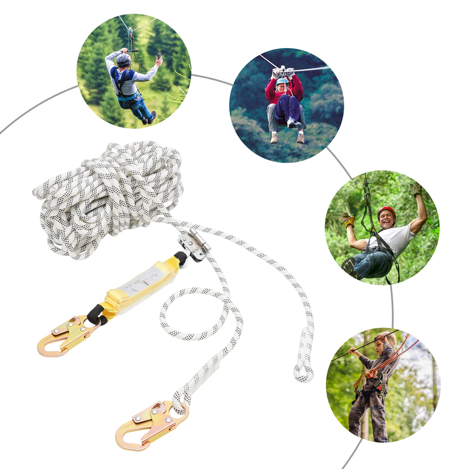 

100ft Vertical Lifeline Assembly Fall Protection Rope Fall Arrest Protection Equipment Polyester Alloy Steel 16KN/3527.4 lbs