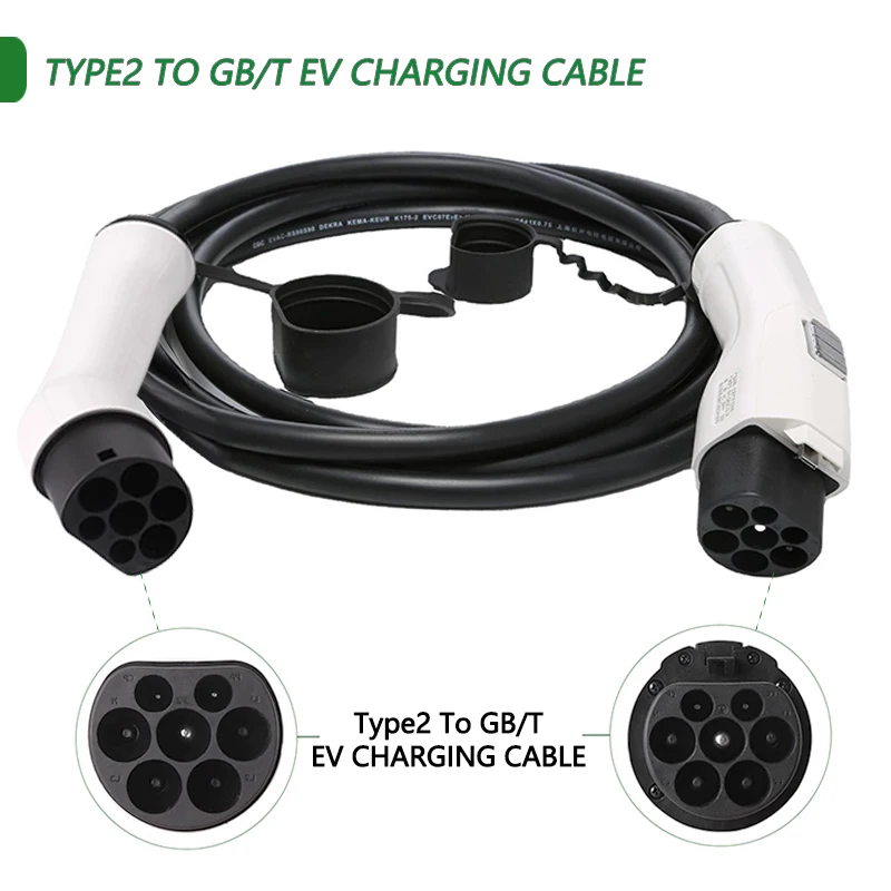 Type2 to GBT EV Charging Cable 5Meter 200V~380V 32A Three Phase 22KW for GBT Electric Vehicle Car Charging Connector Adapter