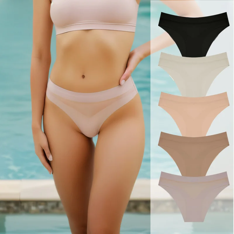 

Foreign Trade European and American Style Mid-Waist Seamless One-Piece Ice Silk Panties for WomenVMesh Yoga SportsTPants