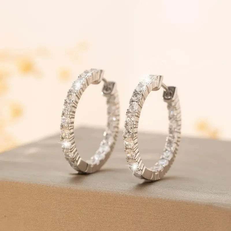 Huitan Simple Luxury Circle Earrings for Women Full with Cubic Zirconia Daily Wear Elegant Female Hoop Earrings Fashion Jewelry