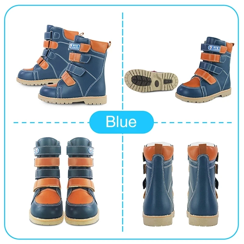 Ortoluckland Winter Boys Children Boots High Top Orthopedic Shoes For Kid Leather Clubfoot  With Removable Arch Support Soles