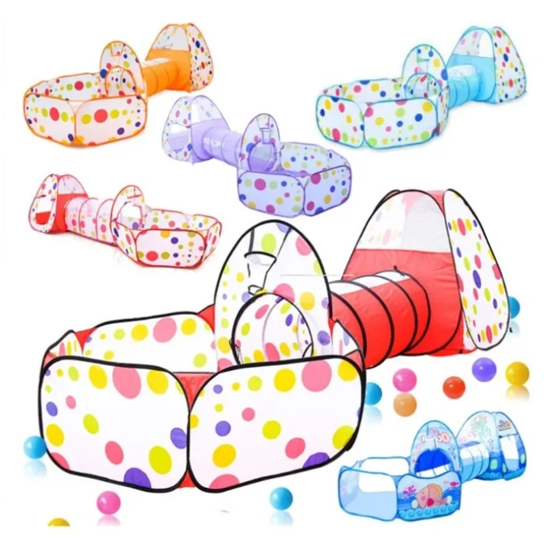Tenda per bambini Pieghevole Baby 3In1 Parco giochi Box per bambini Palline da interno per piscina a secco con giochi tunnel in poliestere per bambini