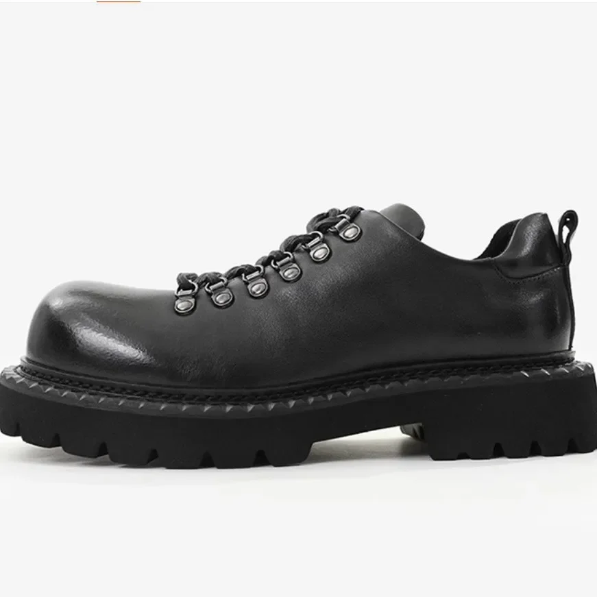 England Style Men's Casual Platform Shoes Lace-up Original Leather Oxfords Shoe Business Office Dress Black Trendy Footwear Mans
