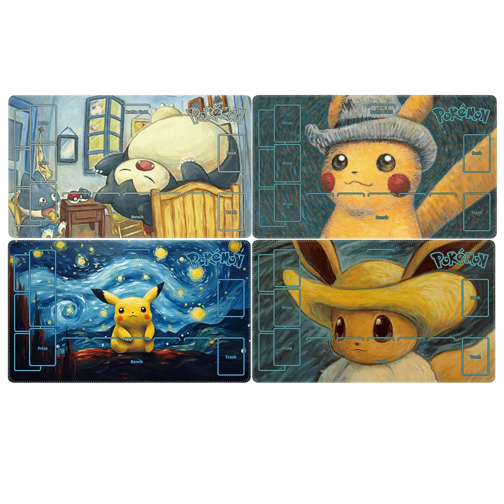 Pokemon PTCG Van Gogh Oil Painting Series Pikachu Dedicated Game Battle Card Mat 60*35cm Gift Toy Game Anime Collection Card