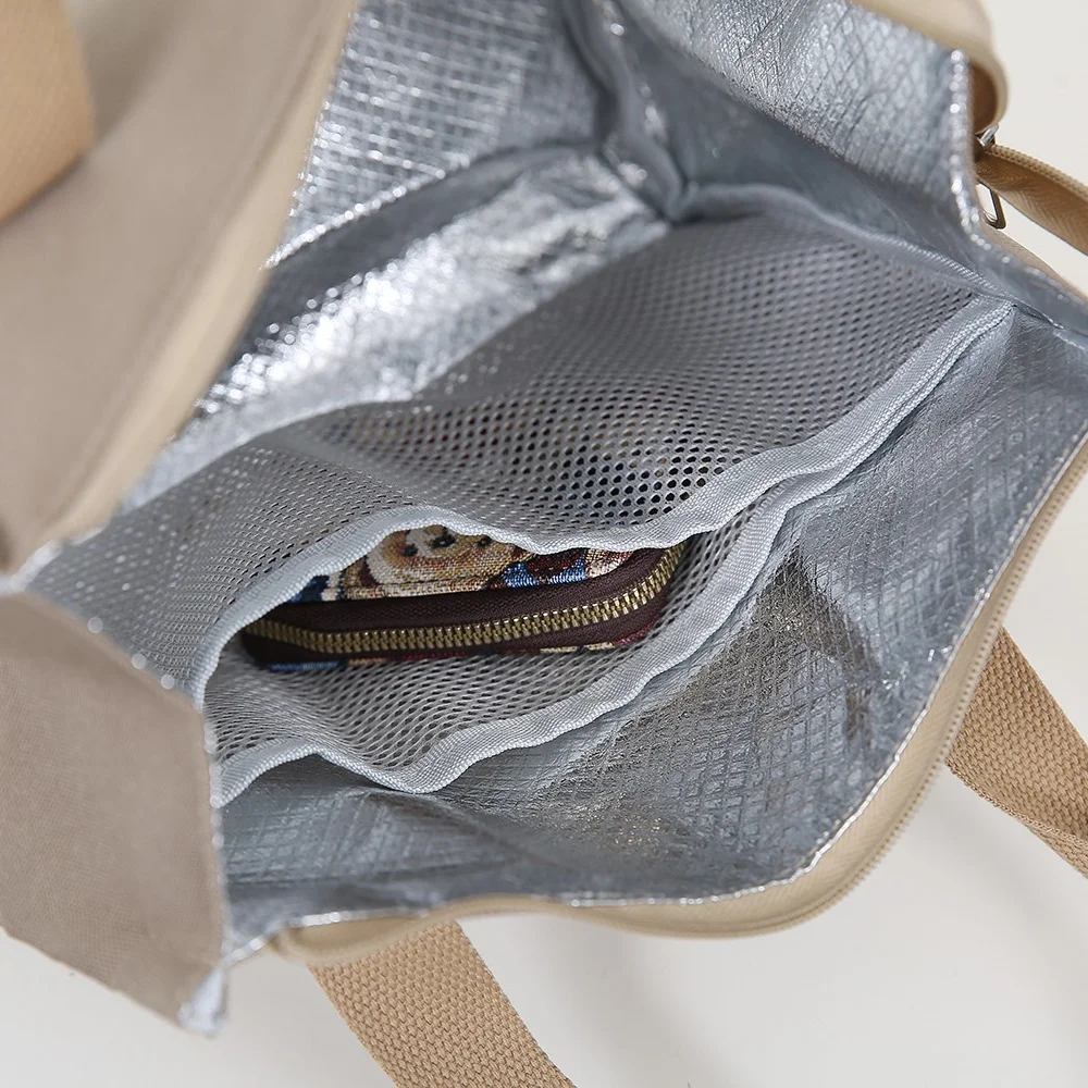 حقيبة غداء بلون موحد، حقيبة حمل مع سحاب داخلي من رقائق معدنية، سعة كبيرة محمولة، للعمل، المدرسة، حقيبة أدوات مع وجبات #6