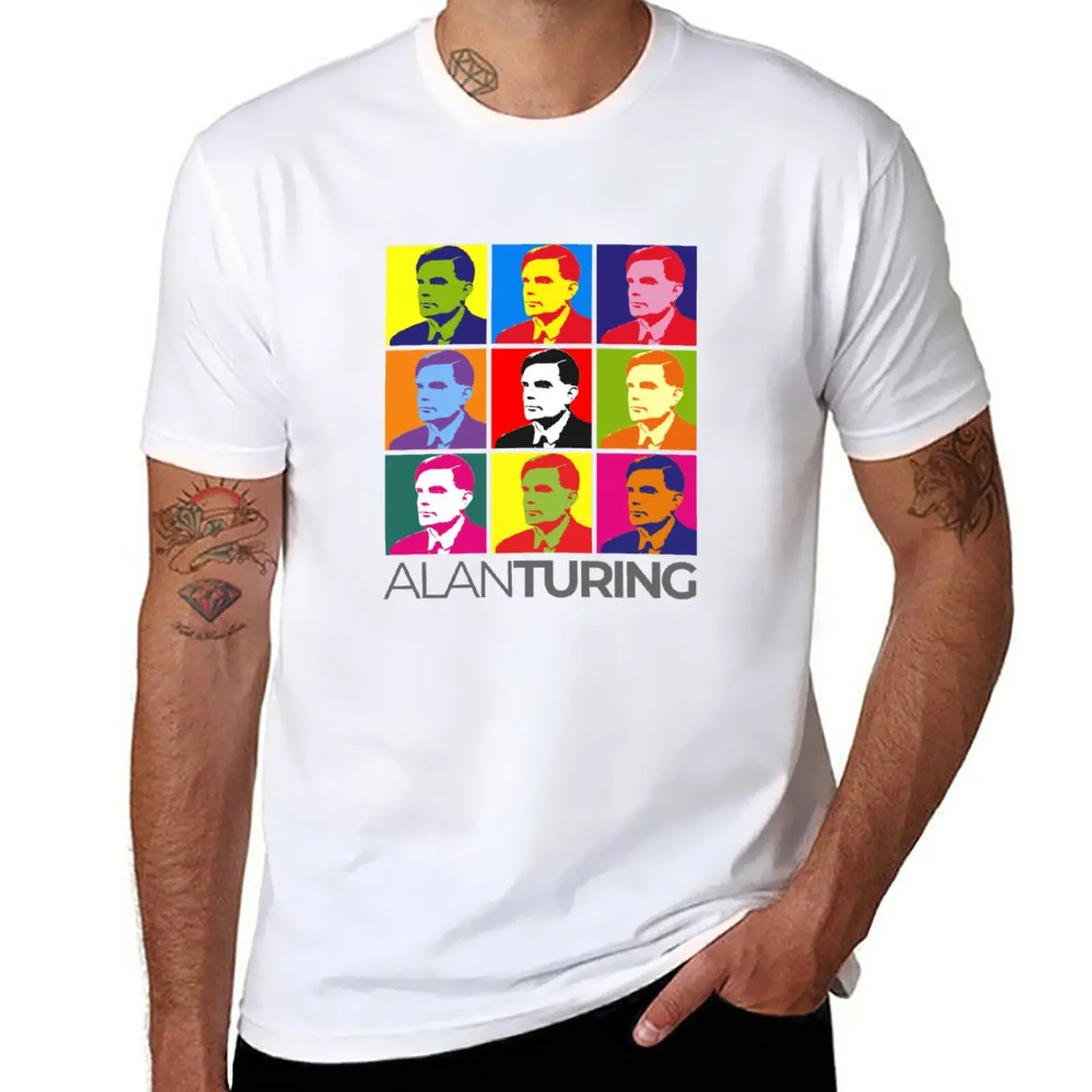 New Alan Turing pop-art portrait poster T-Shirt Short sleeve Anime t-shirt Short sleeve tee mens clothes