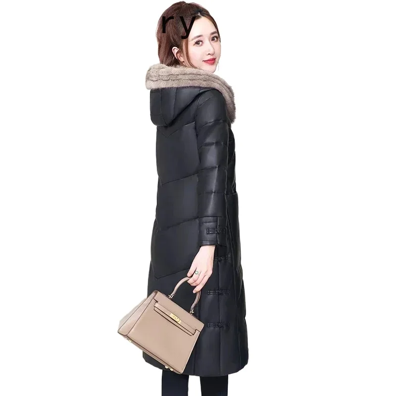 الشتاء الحقيقي جلد الغنم خندق معطف للنساء حقيقية جلد الغنم سترة طويلة أسفل معاطف فرو المنك طوق ملابس خارجية