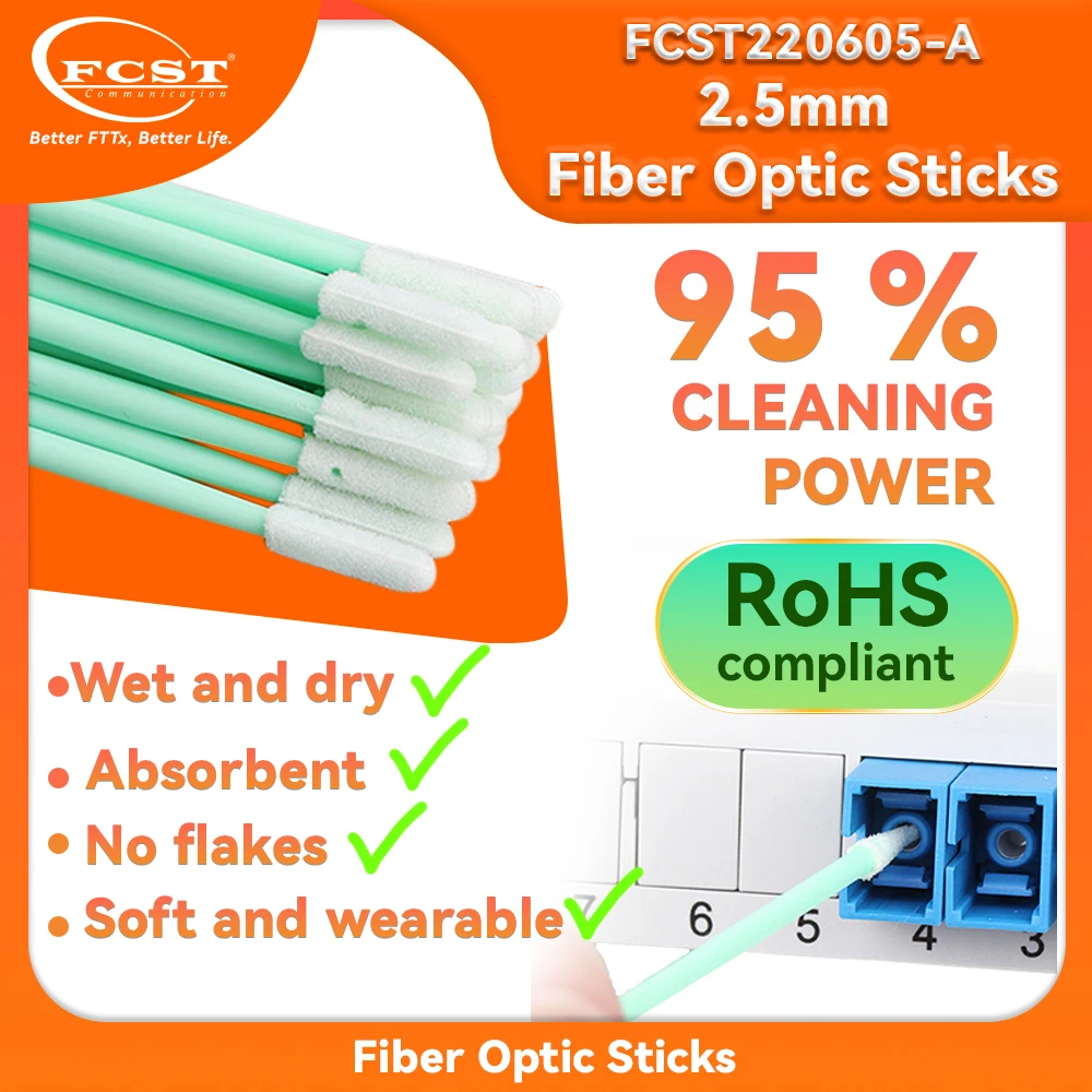 

FCST 100PCS 1.25mm/2.5mm LC/SC/FC/ST Connectors Fiber Cleaning Rod FTTH Tool Fiber Optic Cleaning Sticks Fiber Optic Swabs