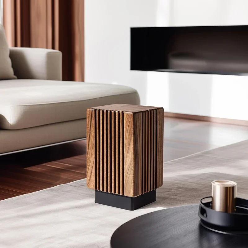 AAA50 Italian Style, Striped Walnut Edge Few High-end Living Room Sofa, Side Table Bedside Table