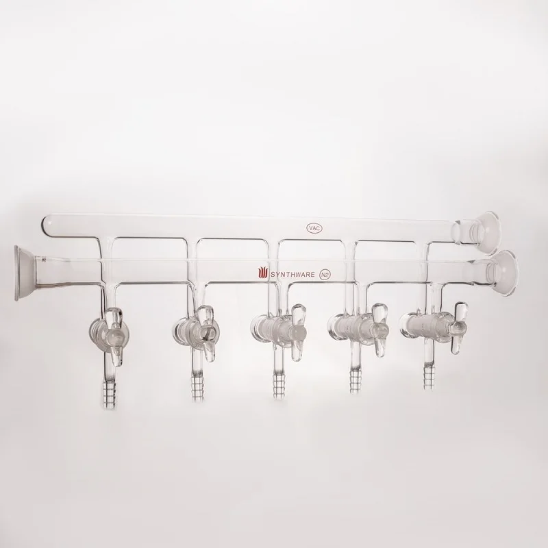 SYNTHWARE Vacuum gas distributor with double row pipes, MANIFOLD, DOUBLE,  HOLLOW GLASS STOPCOCKS, SPHERICAL JOINT, M27