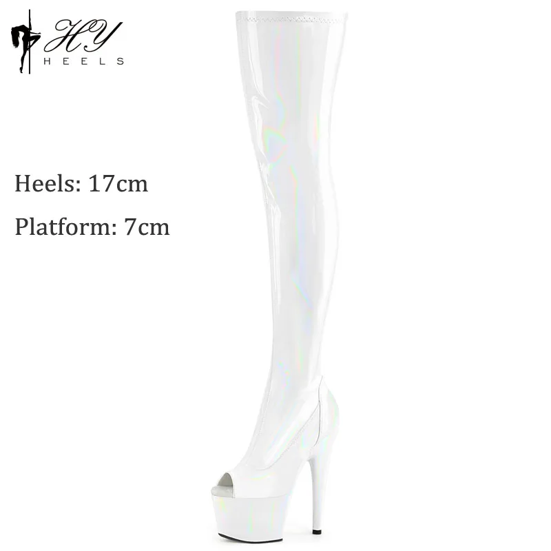 17CM Fashion Sexy Laser Over-the-Knee Boots Night Super High Heel Thin Heel Pole Dance Shoes Car Model Performance Women\'s Shoes