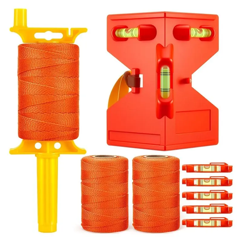 

Плетеная нейлоновая веревка A008 (18 штук), 3 рулона шпагата для каменщика, 1 уровень для опор и труб, 5 уровней для разметки, по 500 футов каждый