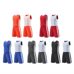 New Double-sided Wearable Men Basketball Jerseys Single Layer Double Sided Basketball Uniform Suit Adult Breathable Sport Shirt