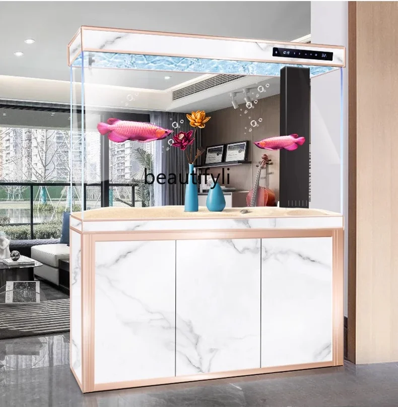 

cqyFish tank living room large aquarium floor entrance water-free bottom filter intelligent ultra-white glass